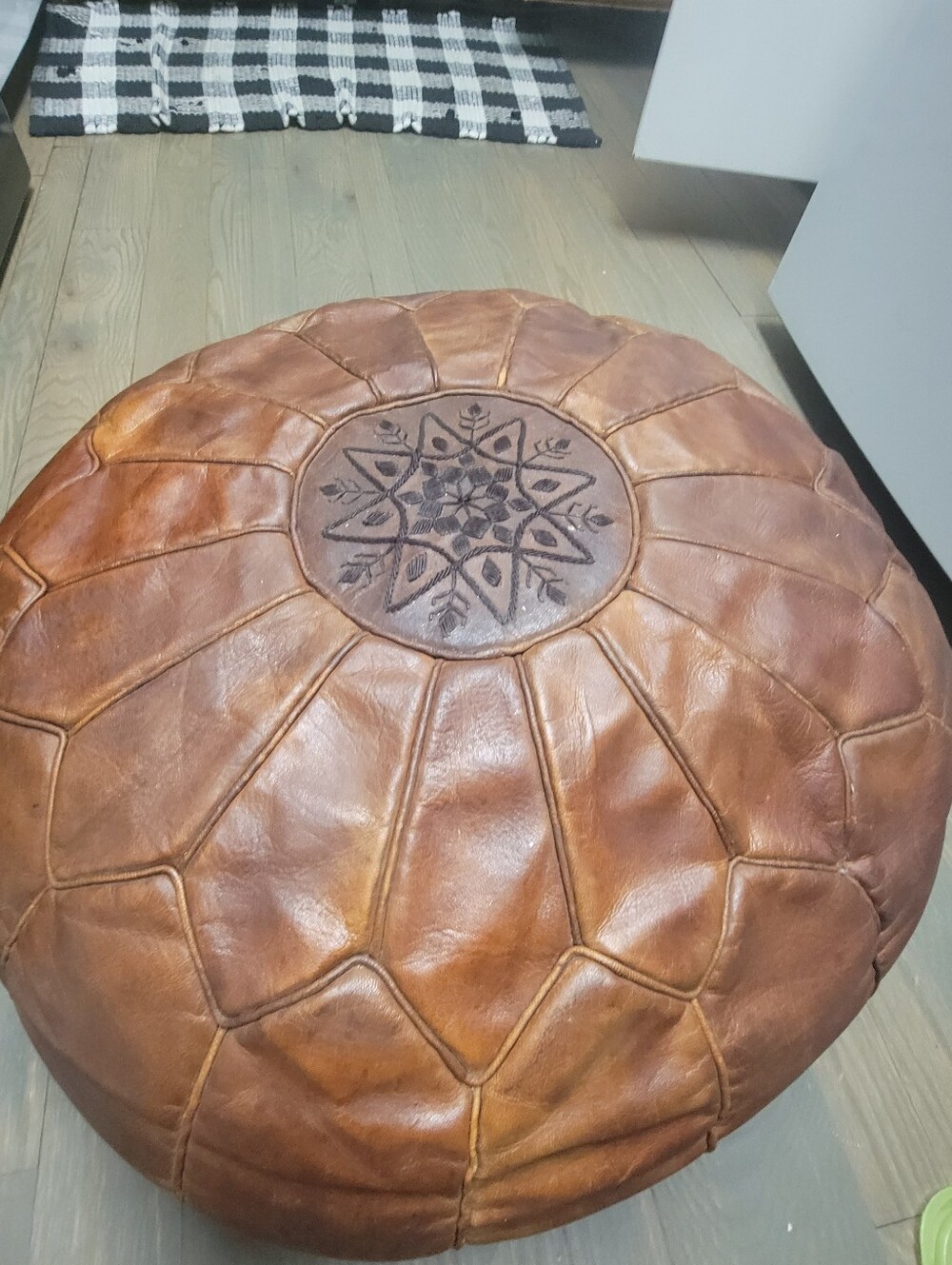 Authentic Moroccan Leather Pouf Ottoman Cover - Tan Brown Boho